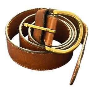 Tan Leather Belt with Gold Buckle